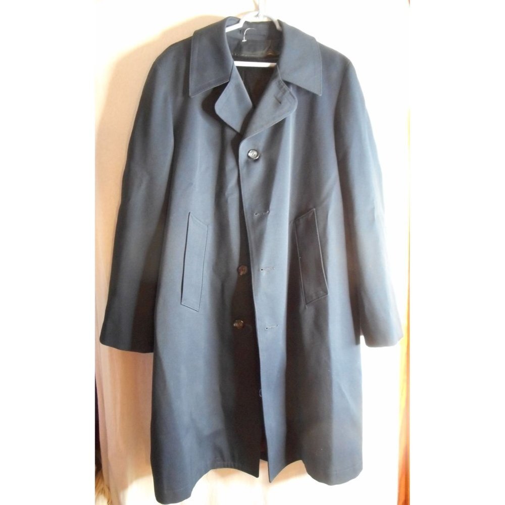 Vintage Men's Blue 42R Zip in Liner / Lined Mens Trench Coat Overcoat JCPenney